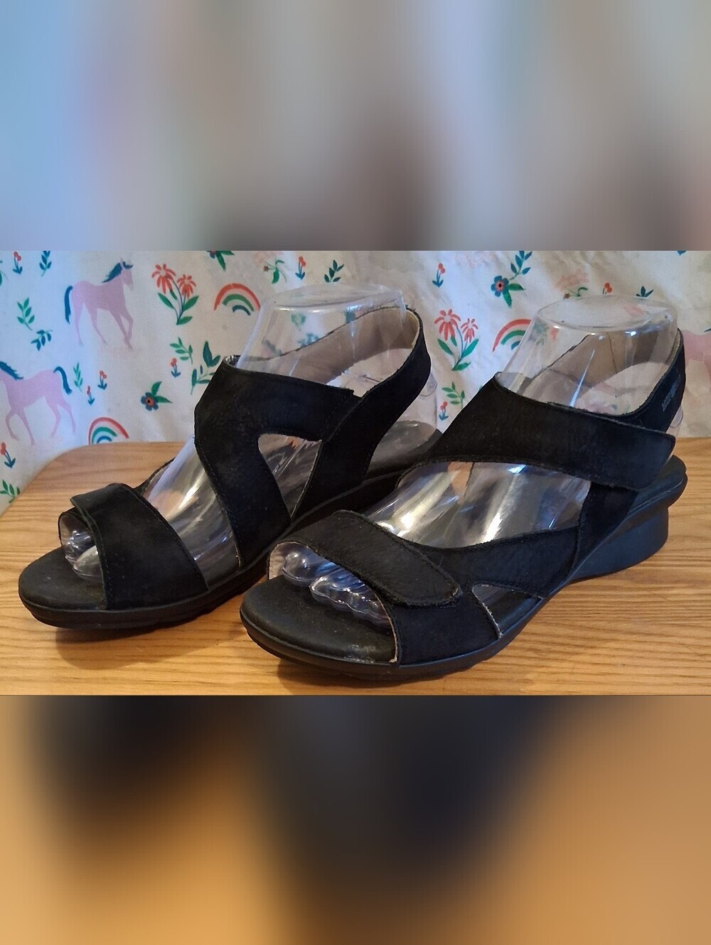 EUC Mephisto Black Suede Summer Casual Comfy Everyday Ortho Wedge Sandal SZ 8